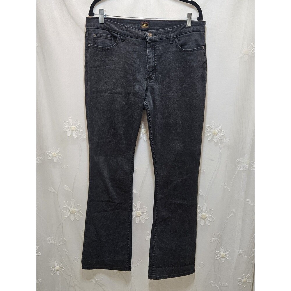 Lee Womens Size 14M Black Jeans Solid Traditional Staple Plain Classic Essential
